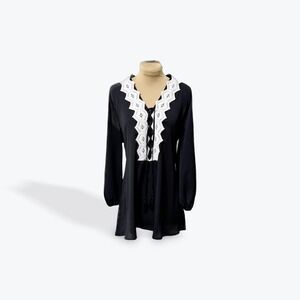 LOVE SCARLETT Black Cold Shoulder Lace Trim Tassel Tie Neck Dress‎ Womens XL